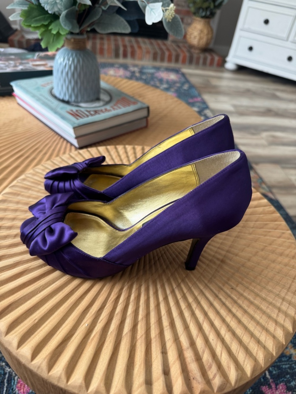 Nina Forbes Grape Luster Satin Purple Formal Peep Toe Kitten Heels 7.5 - Picture 7 of 10
